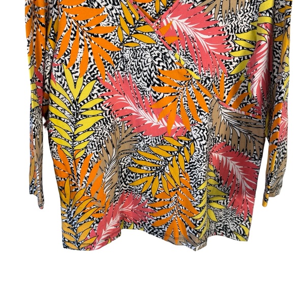 Ruby Rd. Multicolor Tropical Leaf Print V-Neck Blouse Size L Stretch Cotton - Picture 8 of 10